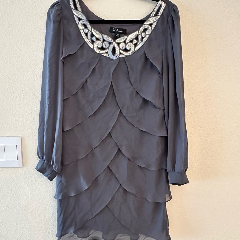 S.L. Fashions Silver Embellished Dress